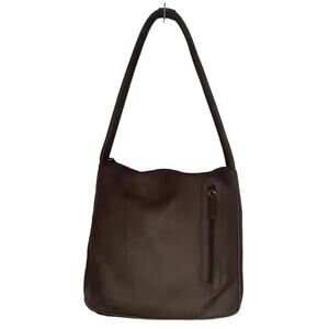 Tignanello Double Strap Shoulder Purse Pebble Leather Chocolate Brown Minimalist